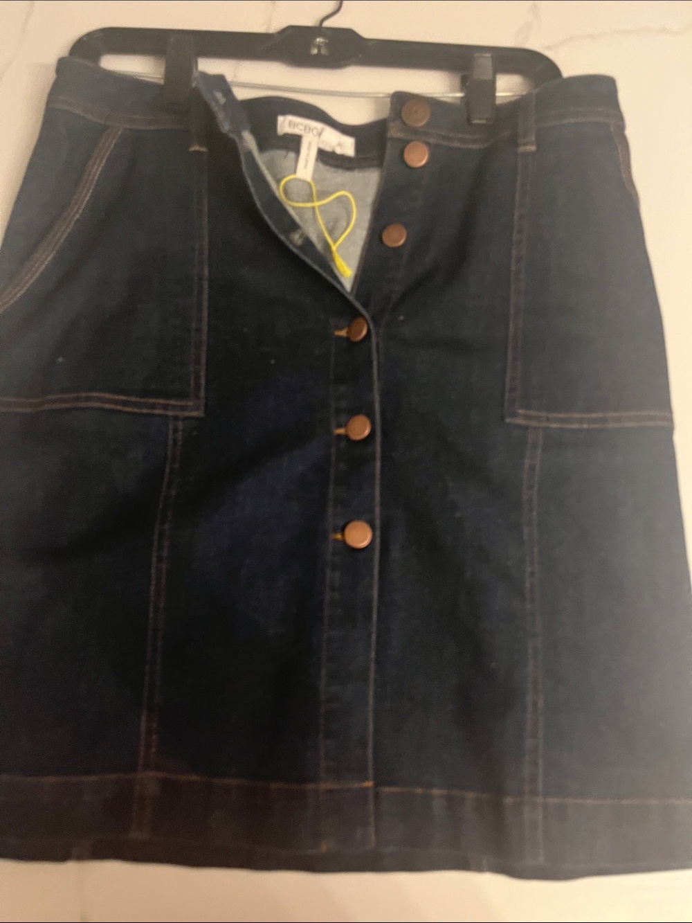 BCBGeneration Dark Blue Button-Front Denim Mini Skirt
